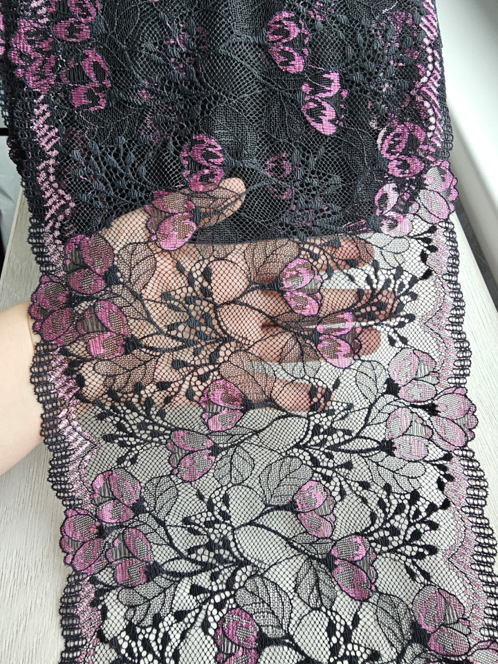 Эластичное кружево 2 цвет черный, розовый