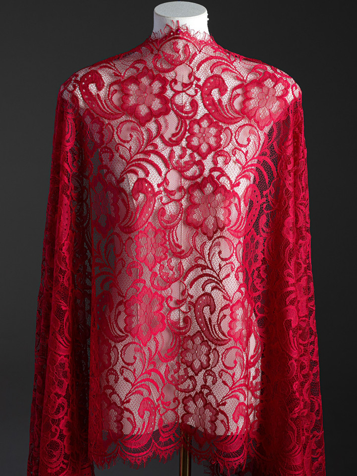 Кружево с ресничками шантильи Р428 (цена за купон 73см*290см) винный