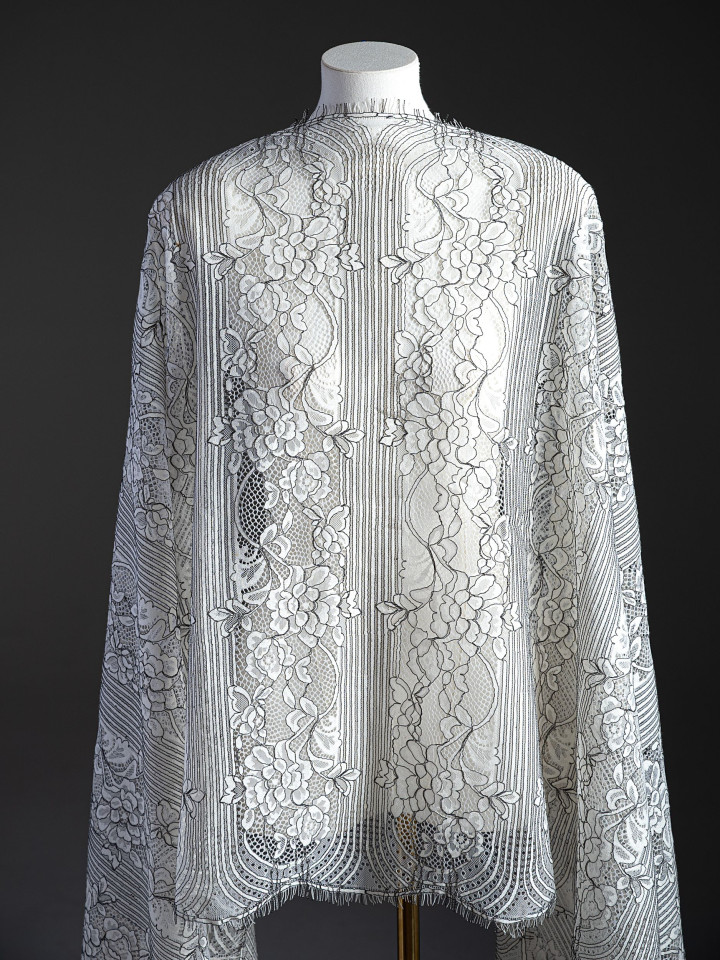 Кружево с ресничками шантильи Р431 (цена за купон 74см*280см) белый, чёрный