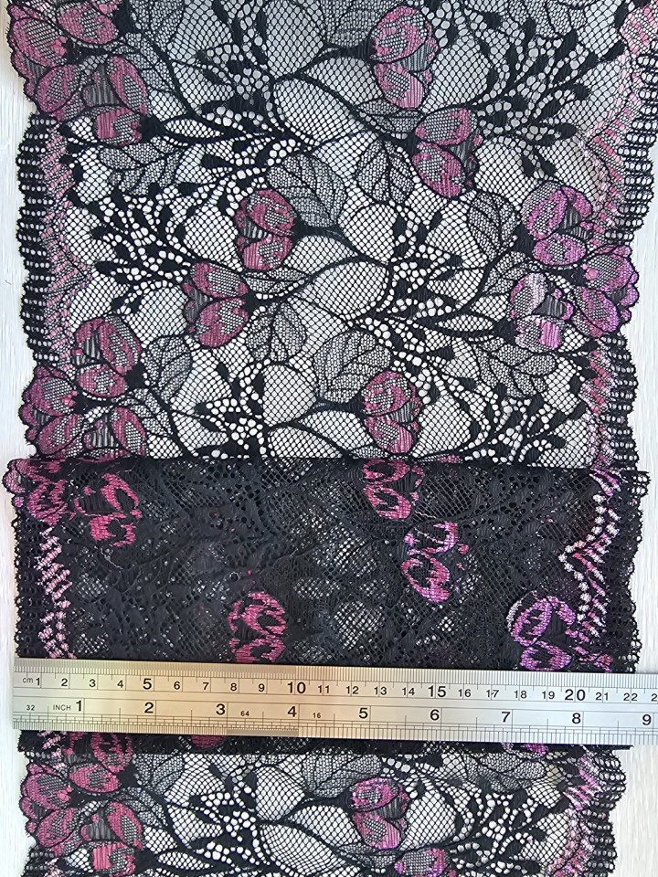 Эластичное кружево э545п цвет черный, фуксия