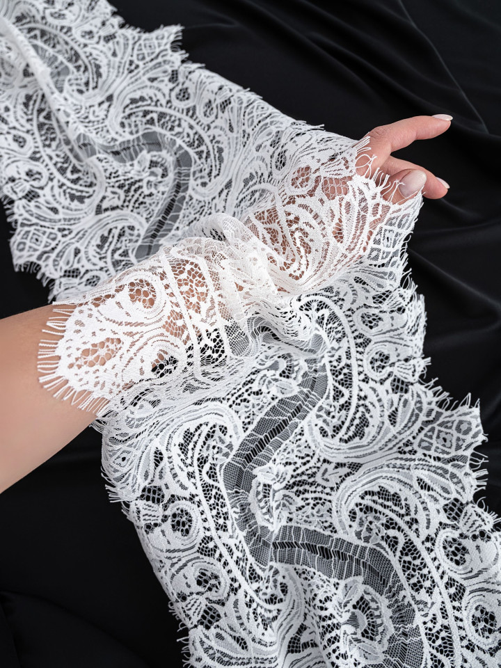 Кружево с ресничками шантильи Р421 (цена за купон 290см*32см) белый