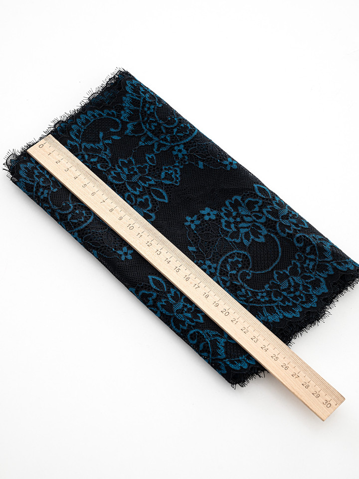 Эластичное кружево Э691п цвет чёрный, морская волна