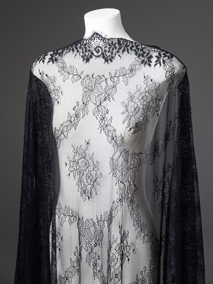 Кружево с ресничками шантильи Р416 (цена за купон 100см*100см) чёрный