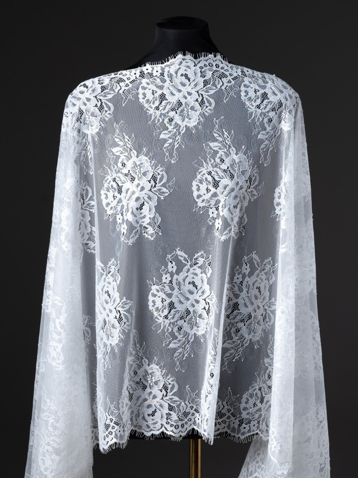 Кружево с ресничками шантильи Р418 (цена за купон 160см*63см) молочный