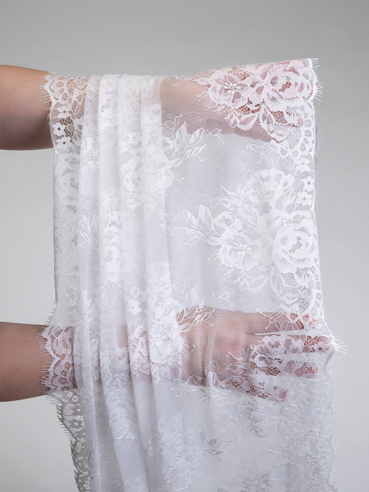 Кружево с ресничками шантильи Р418 (цена за купон 160см*63см) молочный