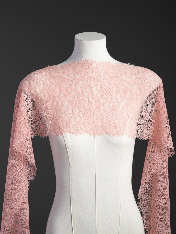 Кружево с ресничками шантильи Р423 (цена за купон 280см*21см) лососевый