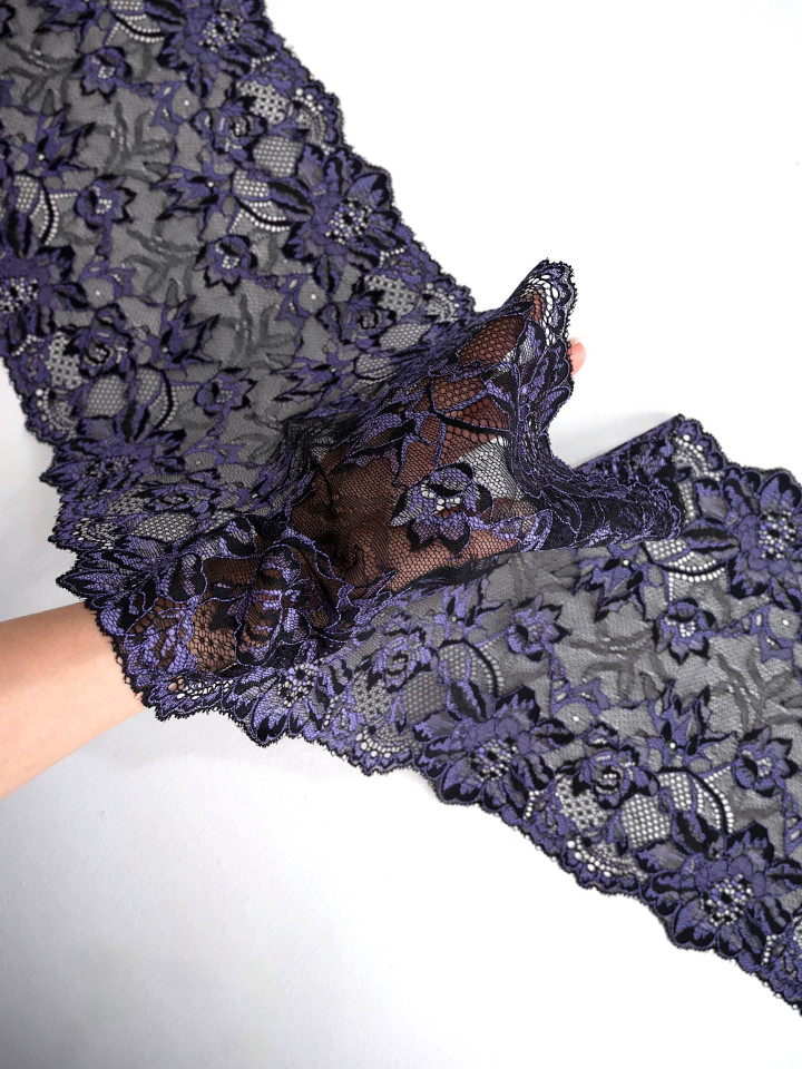 Эластичное кружево э725п чёрный, фиолетовый