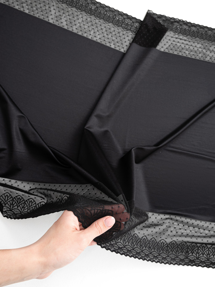 Микрофибра утяжка с кружевом Э713п плотная, тяжёлая, упругая, цвет чёрный