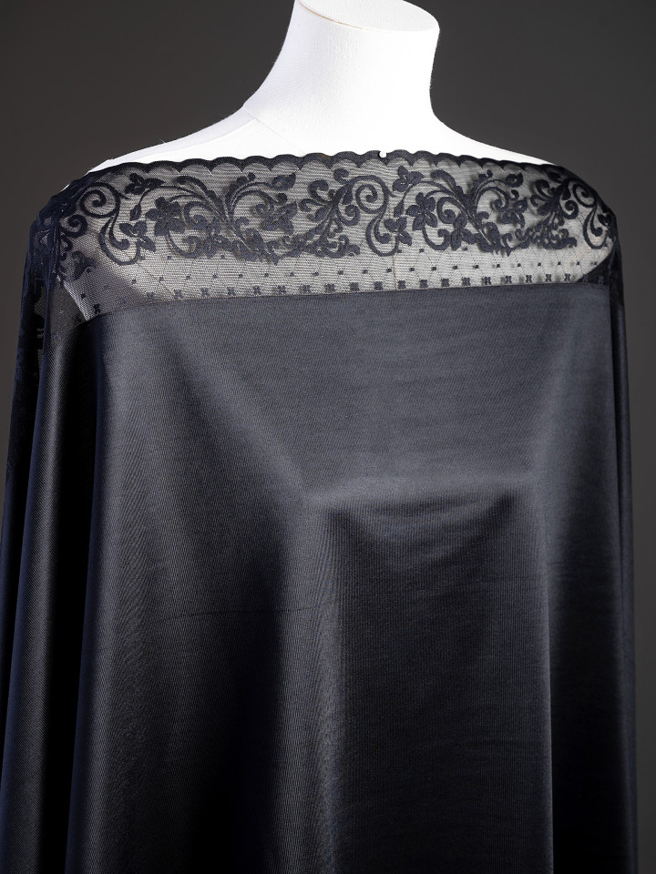 Эластичное кружево Э710п плотное, тяжёлое, упругое, цвет чёрный