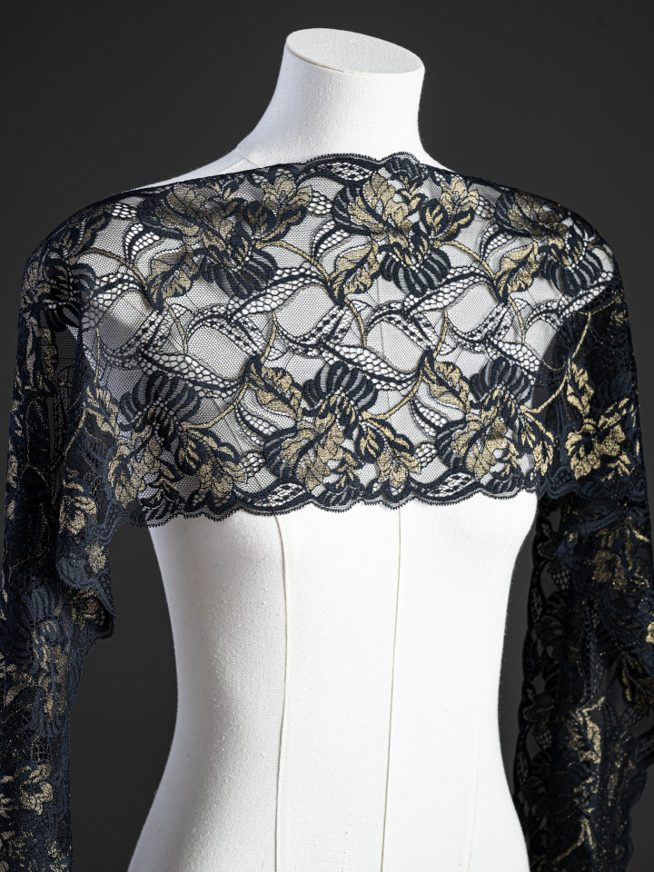 Эластичное кружево Э709п цвет чёрный с люрексом