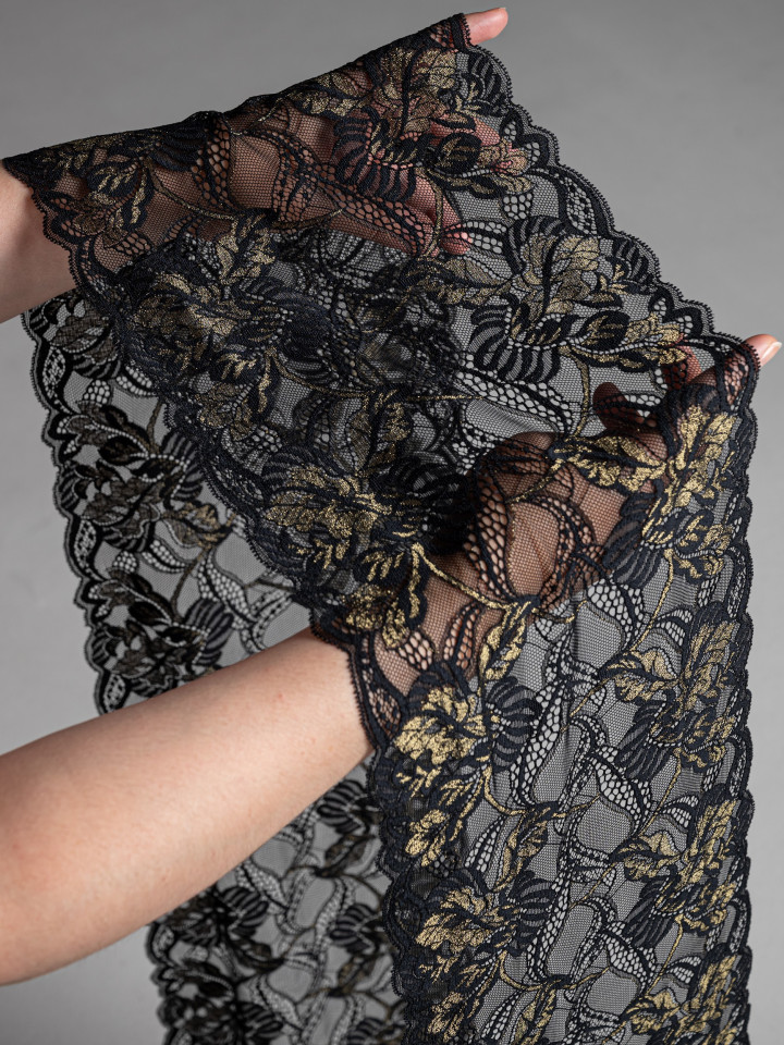 Эластичное кружево Э709п цвет чёрный с люрексом