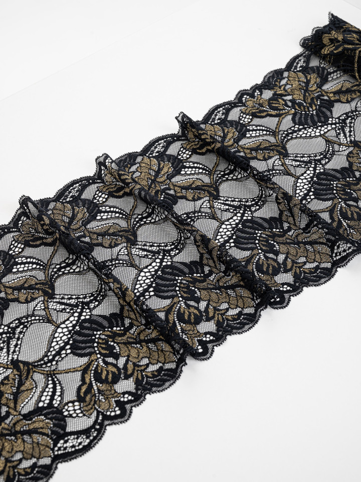 Эластичное кружево Э709п цвет чёрный с люрексом