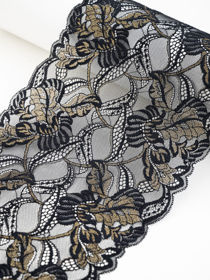 Эластичное кружево Э709п цвет чёрный с люрексом