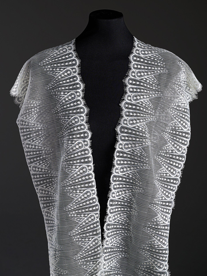 Кружево с ресничками шантильи Р437 (цена за купон 22см*140см) шампань