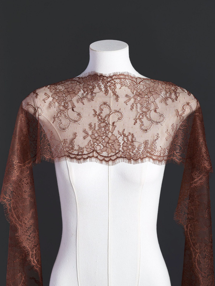 Кружево с ресничками шантильи Р419 (цена за купон 300см*21см) кофейный