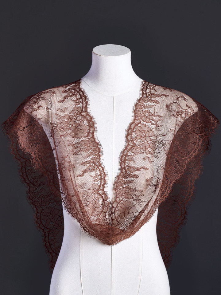 Кружево с ресничками шантильи Р419 (цена за купон 300см*21см) кофейный