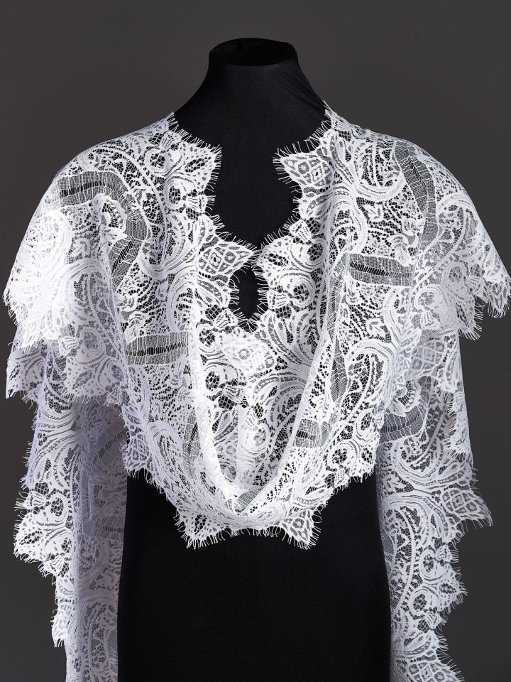 Кружево с ресничками шантильи Р421 (цена за купон 290см*32см) белый