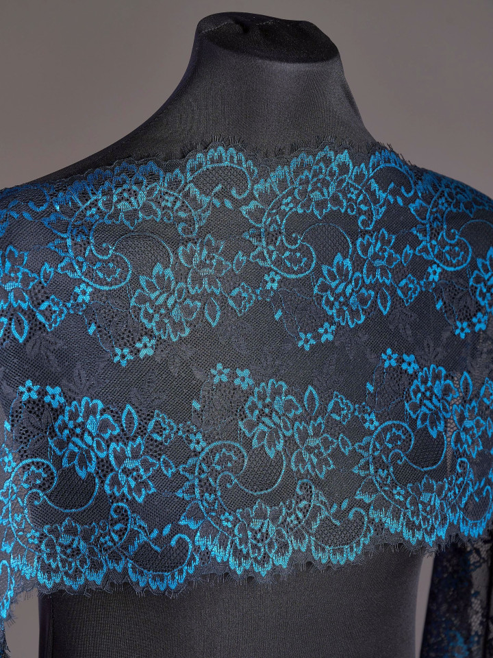 Эластичное кружево Э691п цвет чёрный, морская волна