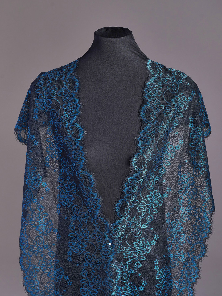 Эластичное кружево Э691п цвет чёрный, морская волна