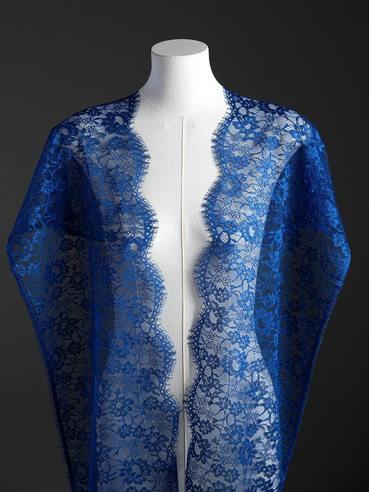 Кружево с ресничками шантильи Р427 (цена за купон 28см*270см) васильковый