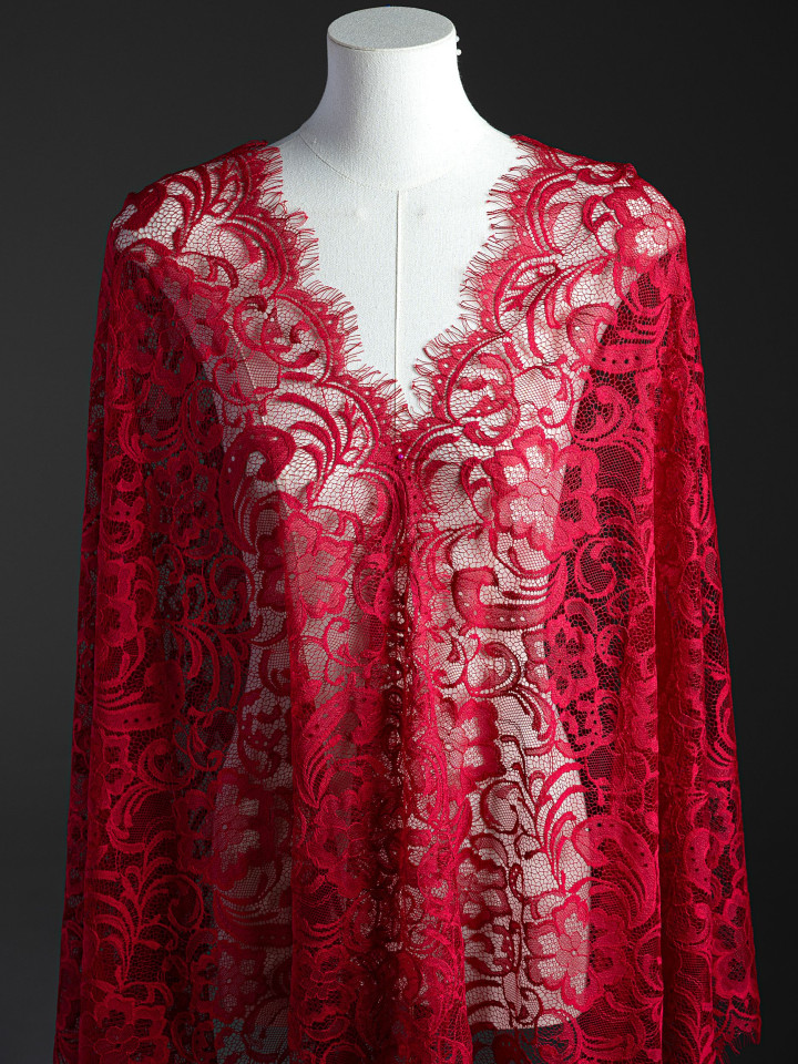 Кружево с ресничками шантильи Р428 (цена за купон 73см*290см) винный