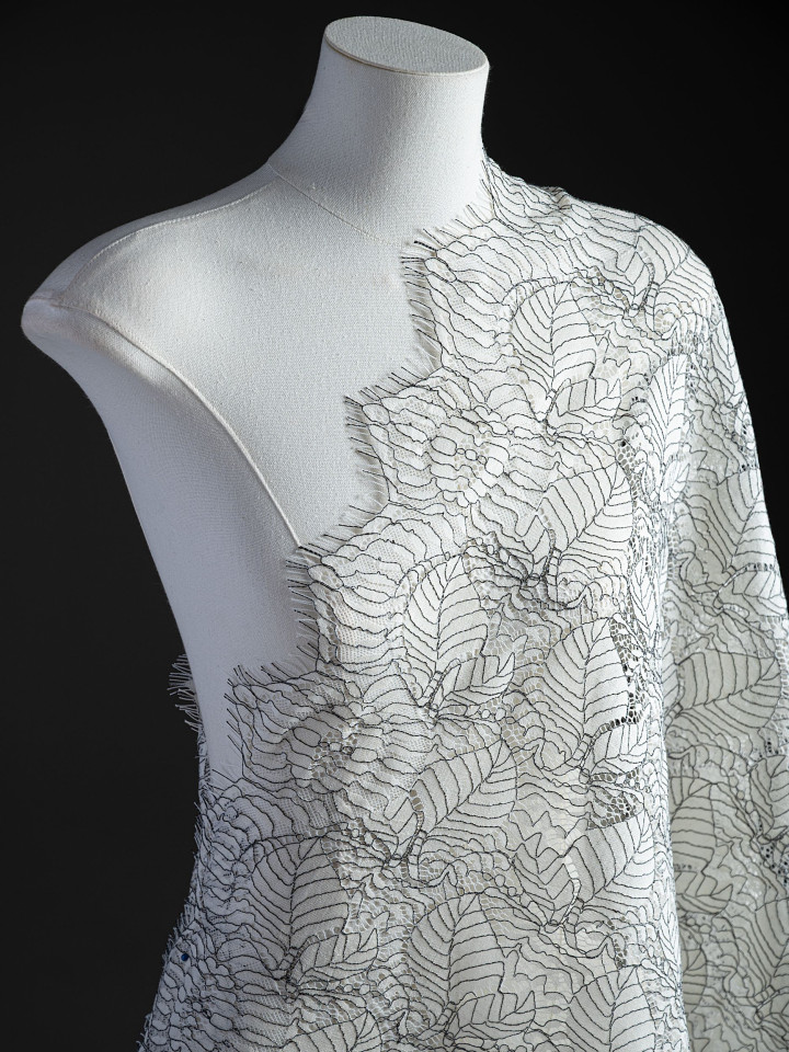 Кружево с ресничками шантильи Р429 (цена за купон 73см*280см) сумрачный белый