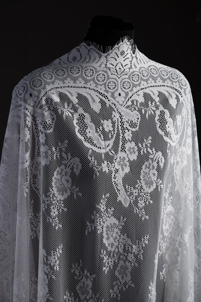 Кружево с ресничками шантильи Р433 (цена за купон 125см*150см) молочный