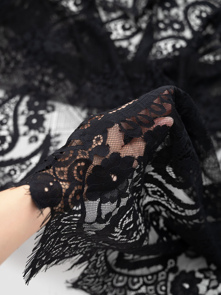 Кружево с ресничками шантильи Р423 (цена за купон 150см*290см) чёрный