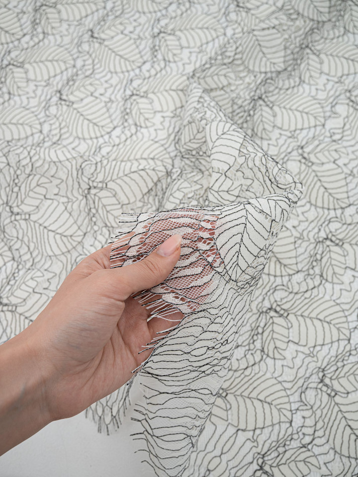 Кружево с ресничками шантильи Р429 (цена за купон 73см*280см) сумрачный белый