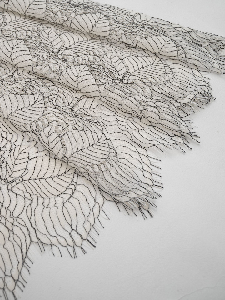 Кружево с ресничками шантильи Р429 (цена за купон 73см*280см) сумрачный белый