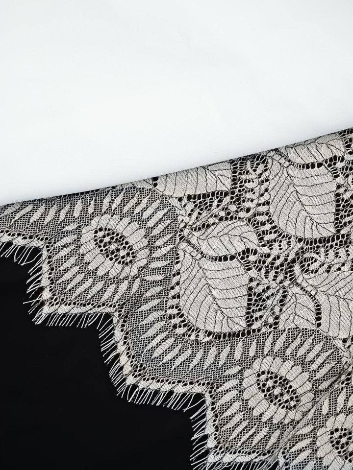 Кружево с ресничками шантильи Р429 (цена за купон 73см*280см) сумрачный белый