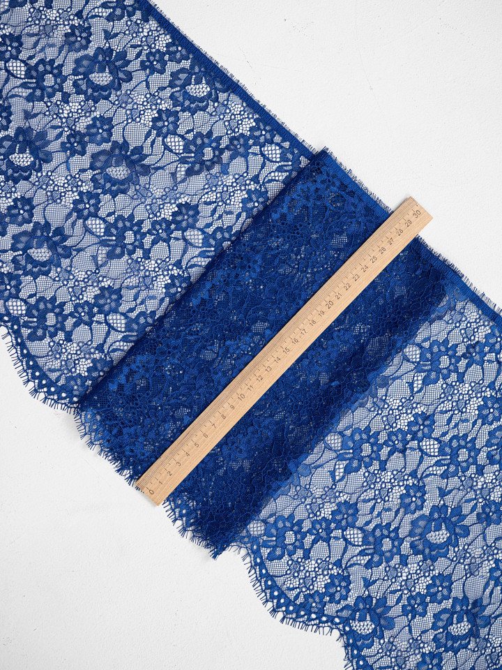 Кружево с ресничками шантильи Р427 (цена за купон 28см*270см) васильковый