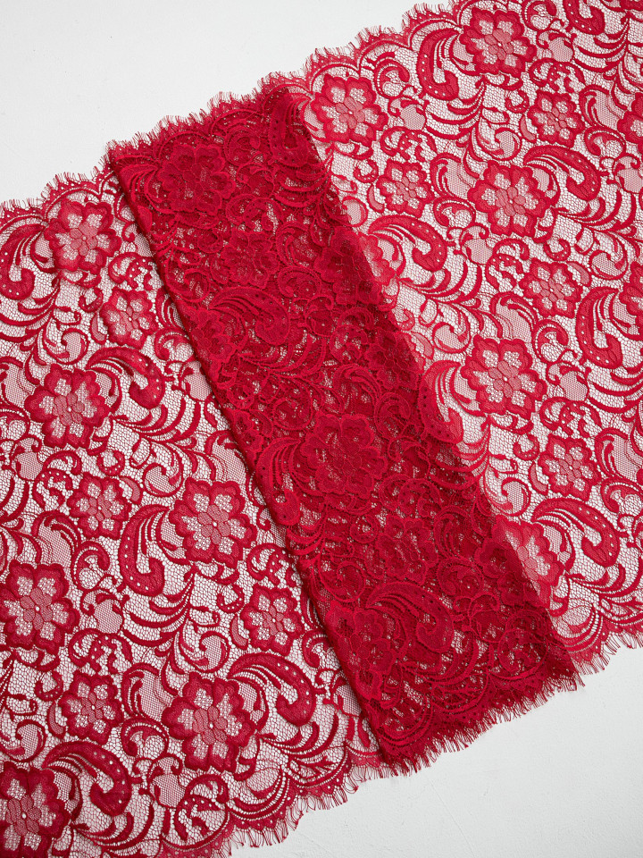 Кружево с ресничками шантильи Р428 (цена за купон 73см*290см) винный