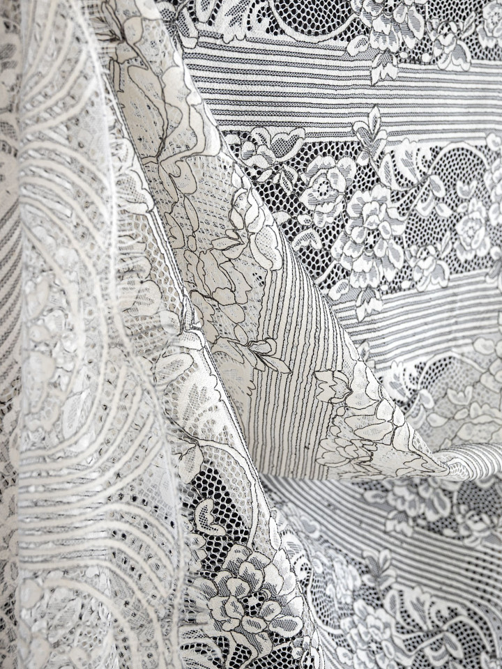 Кружево с ресничками шантильи Р431 (цена за купон 74см*280см) белый, чёрный