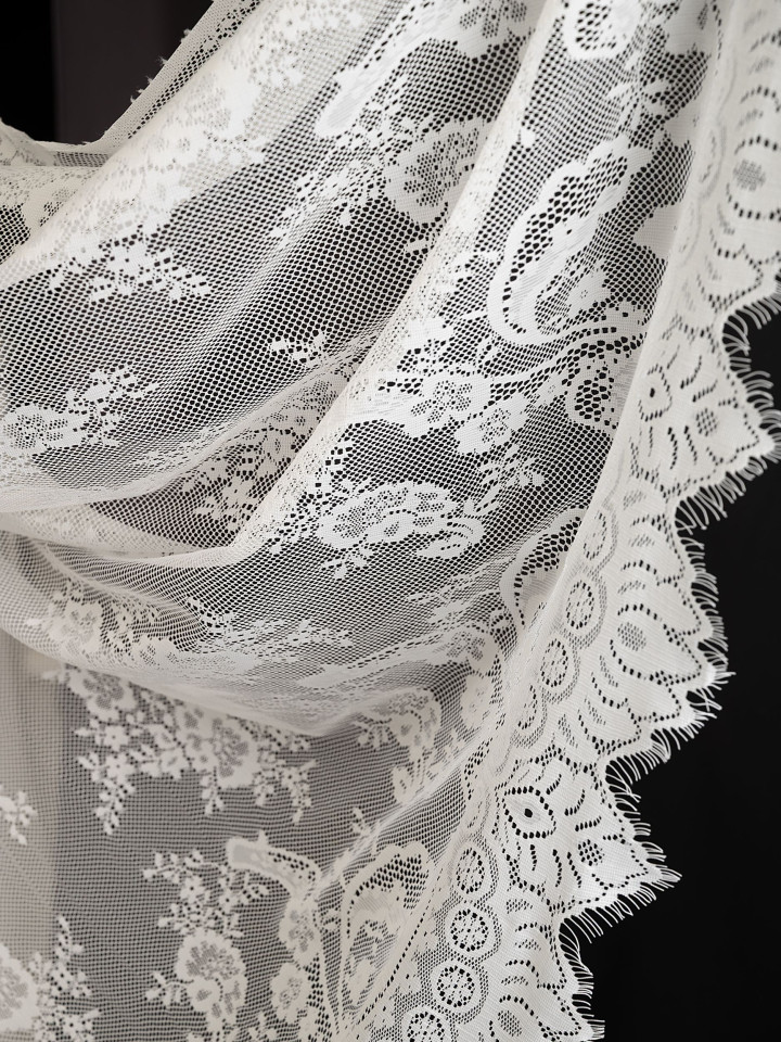 Кружево с ресничками шантильи Р433 (цена за купон 125см*150см) молочный