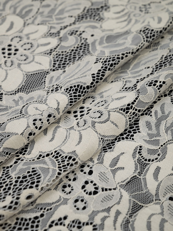 Кружево с ресничками шантильи Р434 (цена за купон 60см*150см) молочный