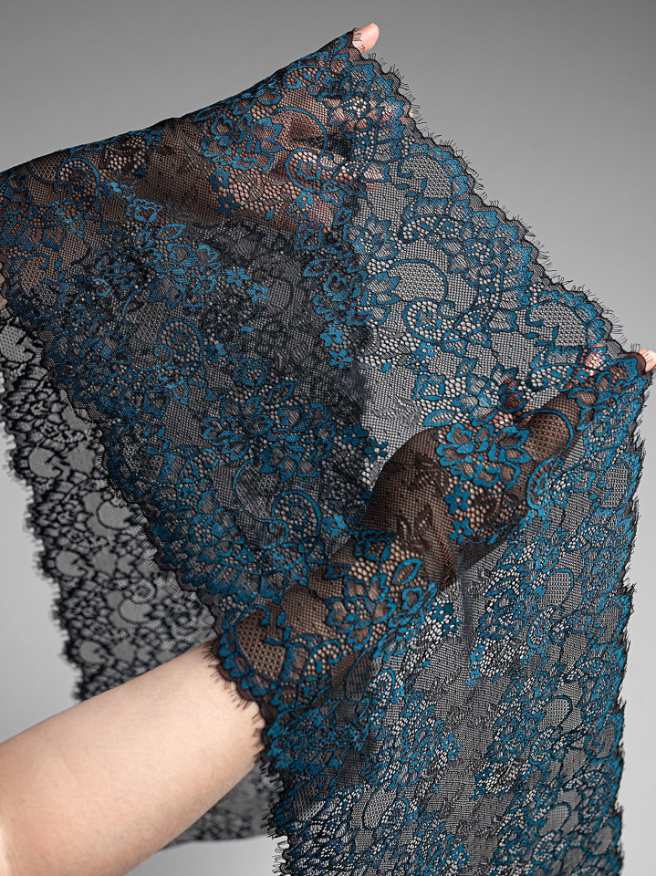 Эластичное кружево Э691п цвет чёрный, морская волна