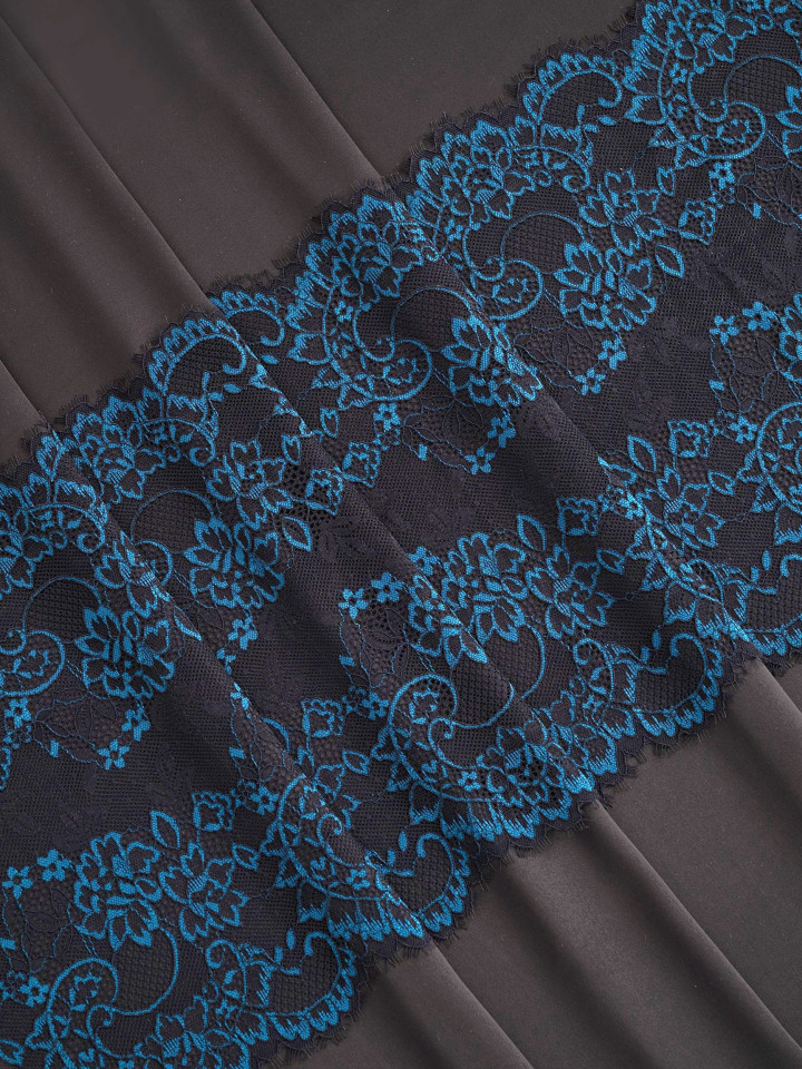 Эластичное кружево Э691п цвет чёрный, морская волна