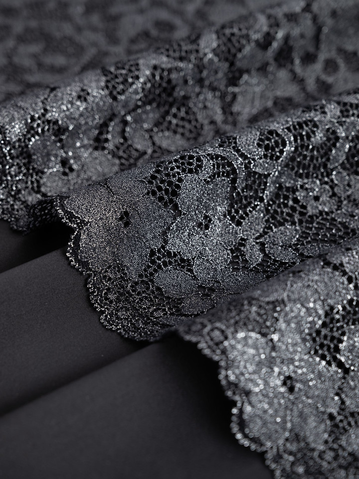 Эластичное кружево э716п цвет чёрный с люрексом