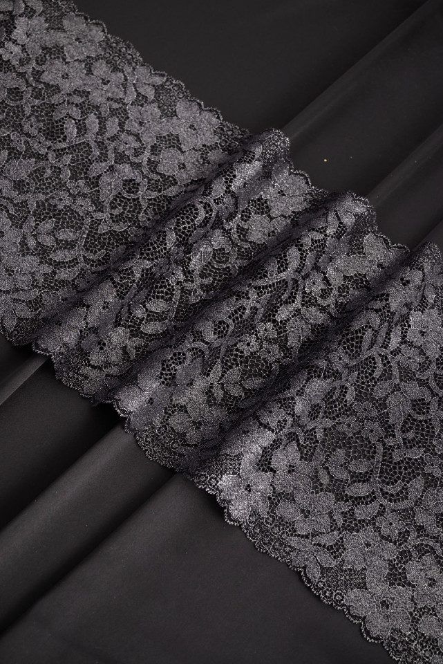Эластичное кружево 714п цвет чёрный с люрексом