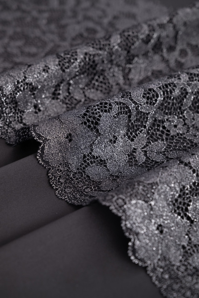 Эластичное кружево 714п цвет чёрный с люрексом