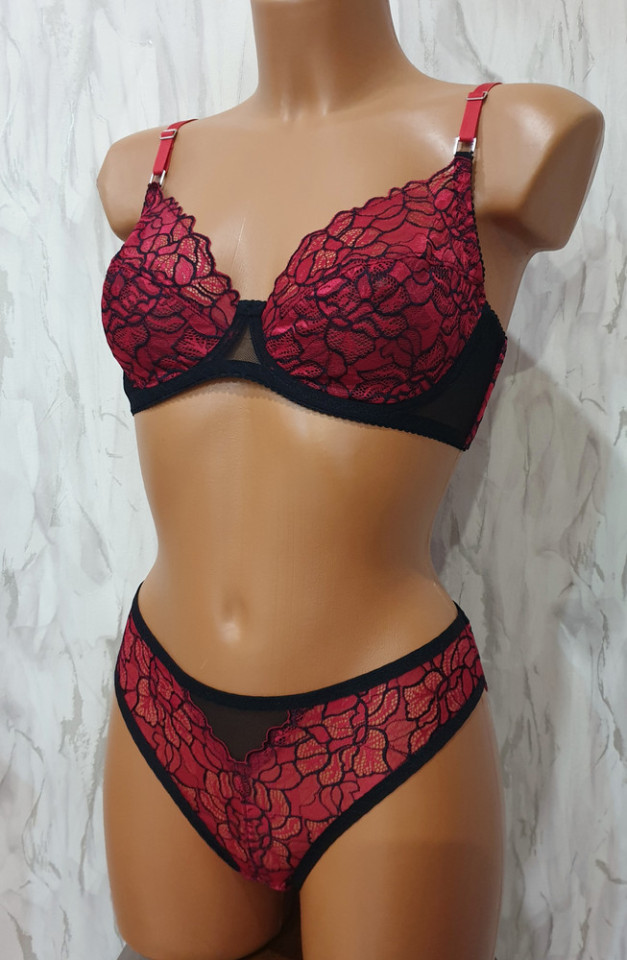 Эластичное кружево Э635п цвет красный, чёрный