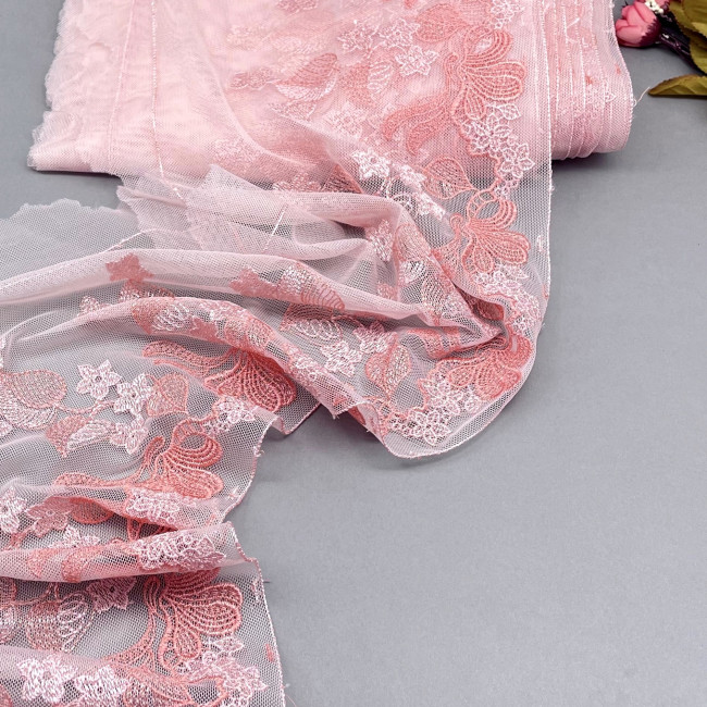 Вышивка на сетке В973 цвет розовый пыльный