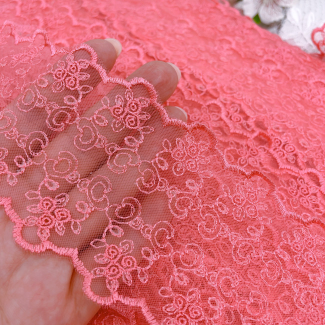 Вышивка на сетке В892 цвет розово-коралловый