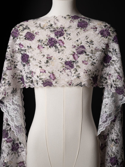 Эластичное кружево Э599п цветочный микс с черепами