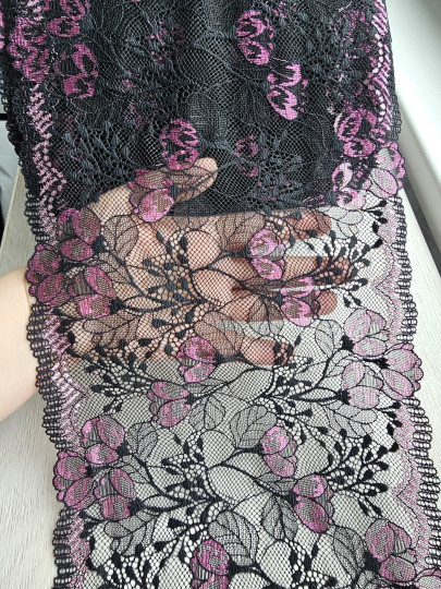 Эластичное кружево э545п цвет черный, фуксия