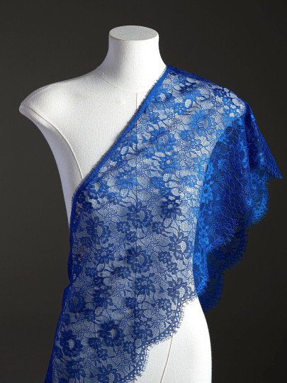 Кружево с ресничками шантильи Р427 (цена за купон 28см*270см) васильковый