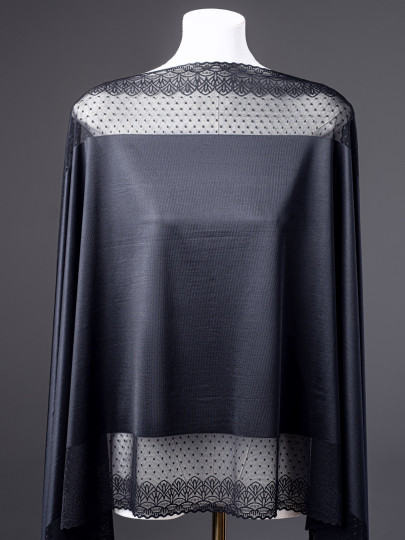 Микрофибра утяжка с кружевом Э713п плотная, тяжёлая, упругая, цвет чёрный