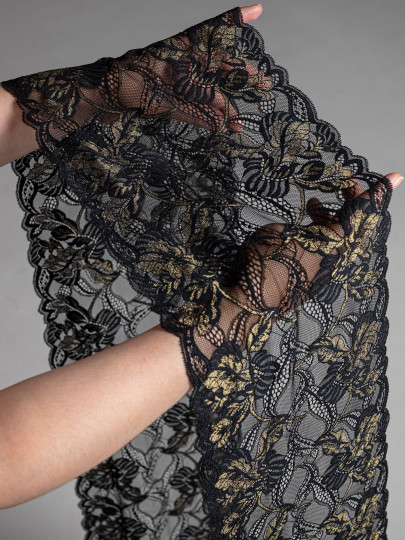 Эластичное кружево Э709п цвет чёрный с люрексом