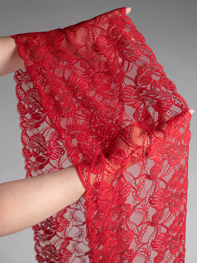 Эластичное кружево Э708п цвет красный с люрексом